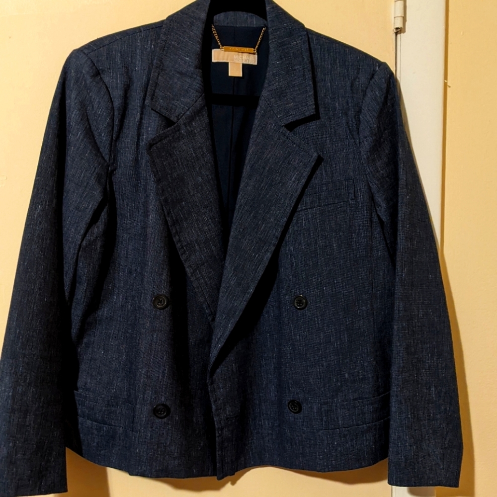 MICHAEL Michael Kors Women’s 12 Double Breasted Crosshatch Linen Blend Blazer